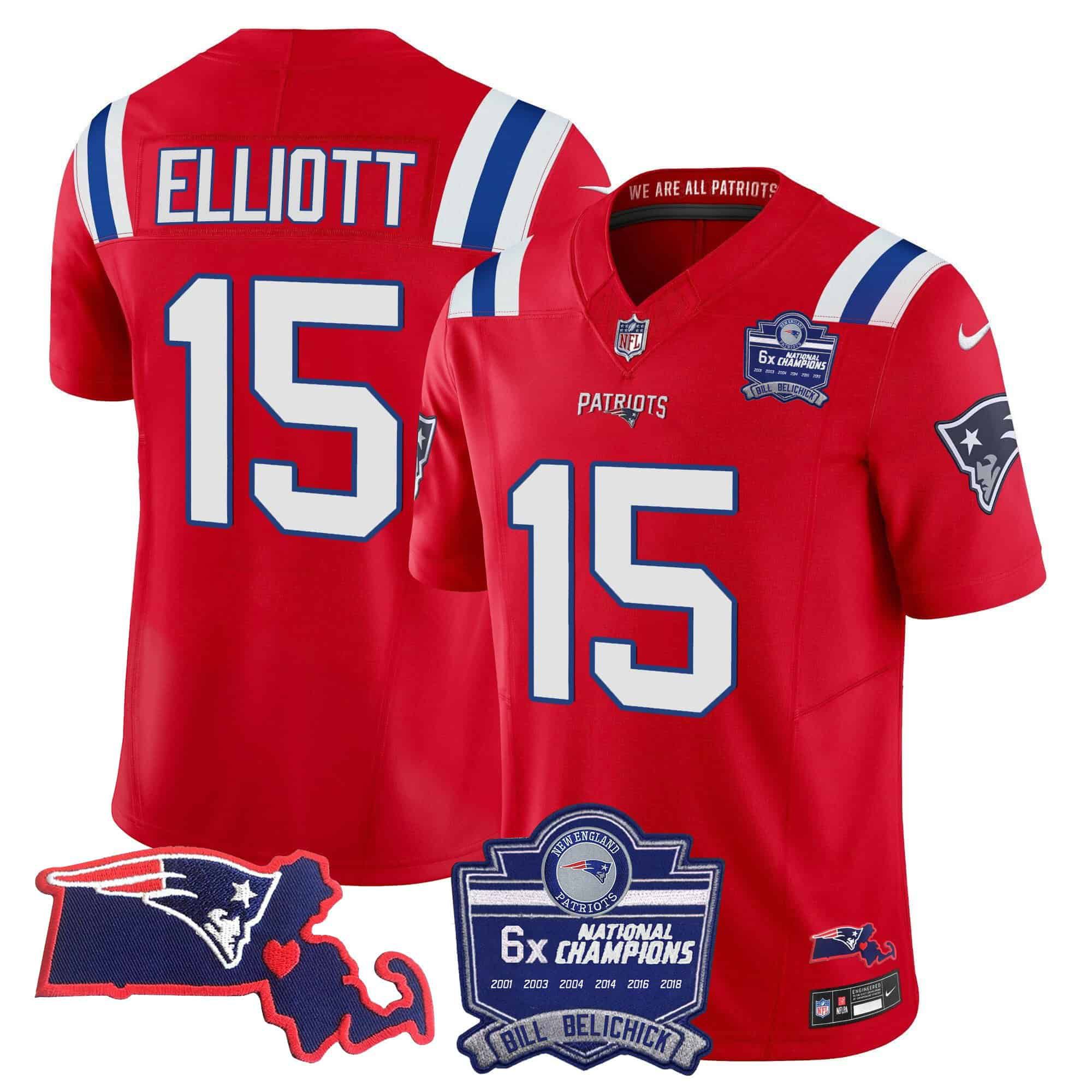 Men New England Patriots #15 Elliott Red 2024 Nike 6x Champions Patch Vapor Limited NFL Jersey->indianapolis colts->NFL Jersey
